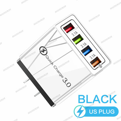 3A USB Charger 4 Ports USB Quick Charge 3.0 EU US Plug For iPhone Samsung Xiaomi Poco Fast Charging Mobile Phone Charger Adapter