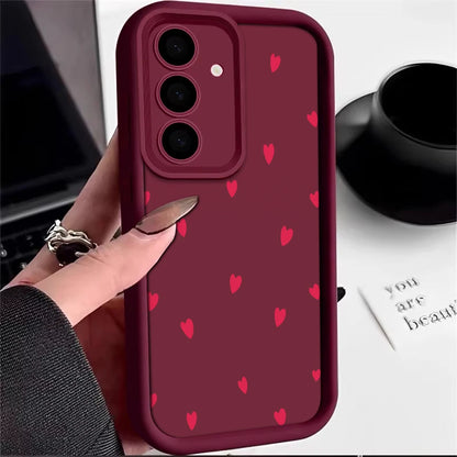 Black Love Heart Soft Phone Case For Samsung Galaxy S25 FE S22 S21 S23 S20 S24 Ultra FE A35 15 A25 A55 Note 20 Plus 5G Cover