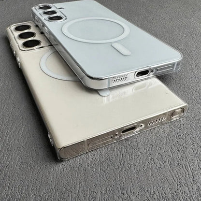 Glossy Transparent Ultra Thin PC Magsafe Case for Samsung Galaxy S25 S24 S23 Ultra S22 Plus Wireless Charging S25 Plus Cover