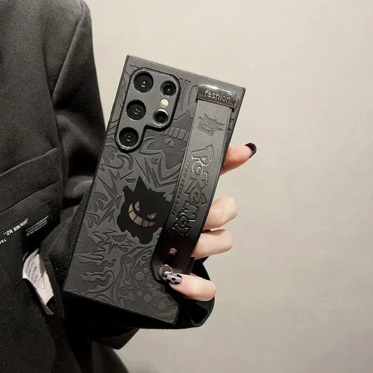 Japan Anime Pocket Monsters Pokémon Gengar Wrist Strap Holder Phone Case For Samsung Galaxy S 25 24 23 Ultra Puls Leather Cover