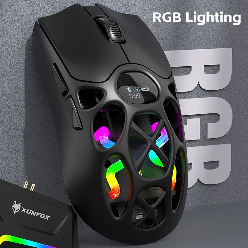 XUNFOX H16PRO Mouse, lightweight S205, three-mode wireless Bluetooth mouse for gaming, charging, RGB lighting, suitable for P