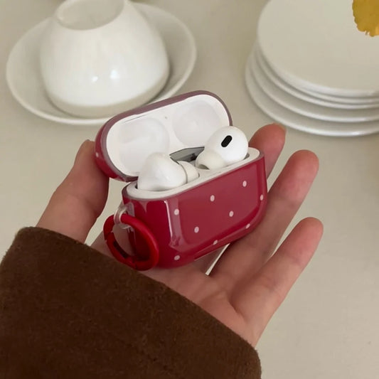 Korea New Year Red Wave Point Silicone Earphone Case For Apple AirPods 1/2/3/4 Pro 2 Soft Protection Cover With Keychain