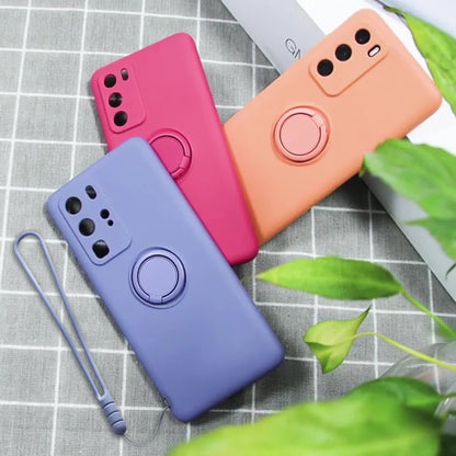 Ring Holder Magnetic Case For Samsung Galaxy S21 S22 Ultra S20 S21 FE S10 Plus Note 20 S9 Plus Soft Liquid Silicone Stand Cover