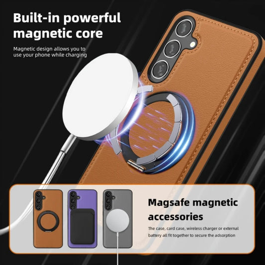 Luxury Leather Pattern Magnetic Stand Case Samsung Galaxy S25 S24 S23 S22 Ultra Plus S24 FE Solid Color Business Protection Case