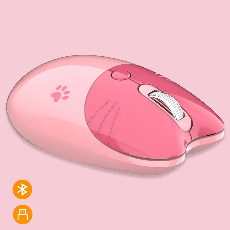 Pink Wireless Cute Meow Mouse Cartoon Silent Optical Ergonomic 1600DPI Mause Computer USB Gamer Mice For Laptop PC Gifts