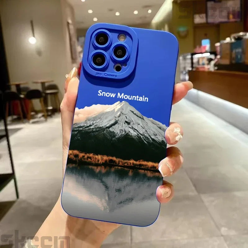 Black Mountain Peak Pattern Phone Case For iPhone 16 15 14 Pro Max 11 12 13 Mini XS XR X 8 7 Plus Shockproof Soft Silicone Cover