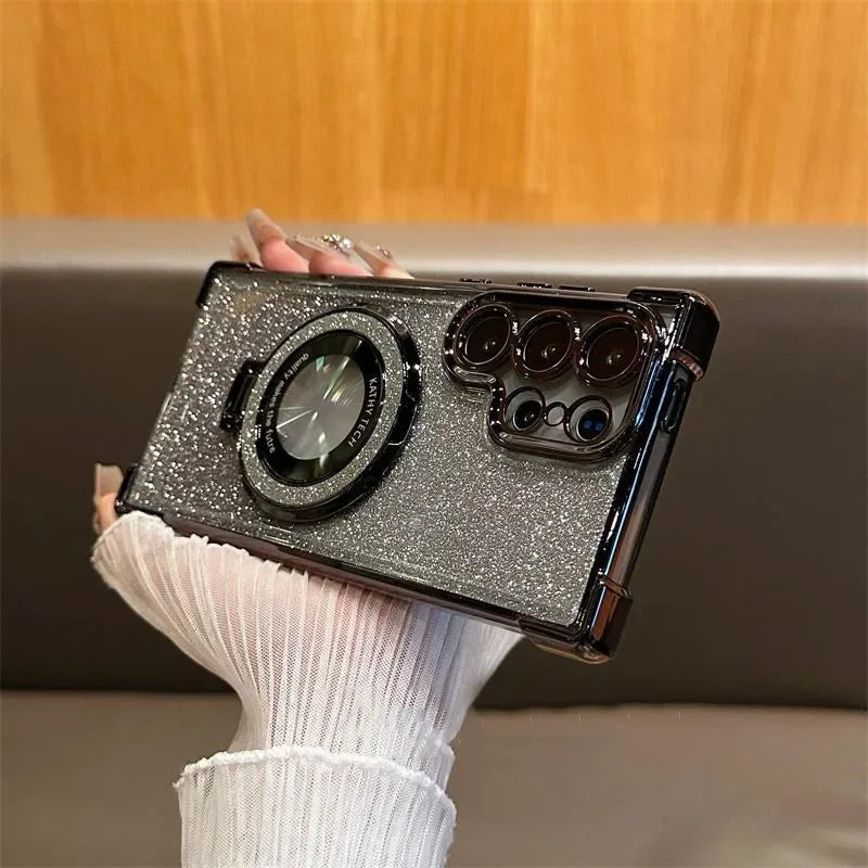 Luxury Magsafe Holde Glitter Case for Samsung Galaxy A24 A55 5G A53 A54 S24 Ultra S23 FE S22 S21 S20 Plus Shockproof Clear Cover