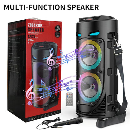 Bluetooth-Compatible Speaker Portable Speaker with Double Subwoofer Deep Bass Lights Wireless Stereo Speaker for Outdoor Party