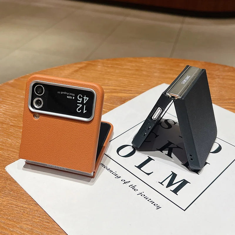 Leather Texture TPU Case For Samsung Z Flip7 Flip6 Flip5 Shockproof Folding Soft Phone Cover For Samsung Galaxy Z Flip 7 6 5 4 3