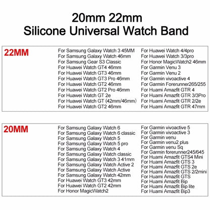Universal Watch Straps 22mm 20mm Quick Release Silicone Band Soft Rubber Wristband for Huawei Samsung Xiaomi Amazfit Smartwatch