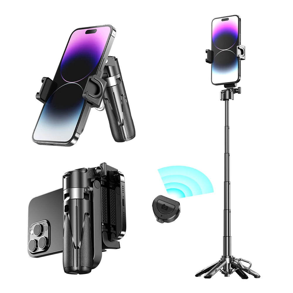 2025 New Handheld Selfie Stick Tripod Stand Foldable Phone Holder With Bluetooth Remote Portable Keychain for iPhone Smartphone