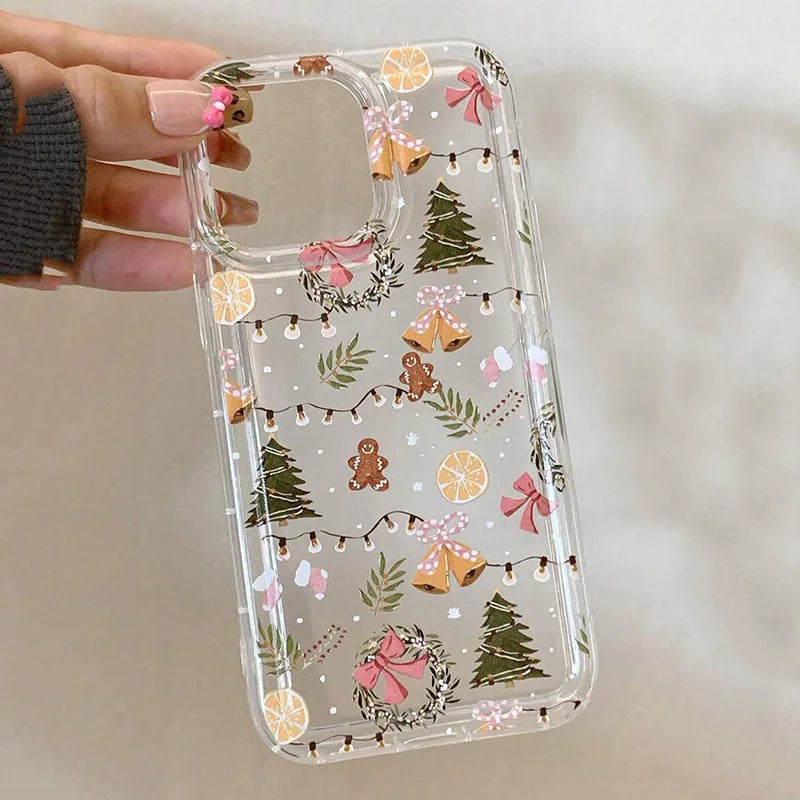 Winter Christmas Graphic Print Clear Case for iPhone 16 15 14 13 12 11 Pro Max Mini 16E XR SE2 7 8 Plus Shockproof Soft Cover