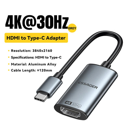 Essager HDMI To USB Type C Adapter for iPhone MacBook Pro Air iPad Samsung Galaxy 8K@60Hz 4K@120Hz/144Hz HD TV Cable Converter