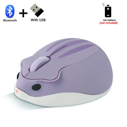 Cute Cartoon Hamster Shape Creative Mouse Bluetooth/2.4G Mini Wireless Mute Ergonomic Optical Mice PC Laptop Desktop Universal