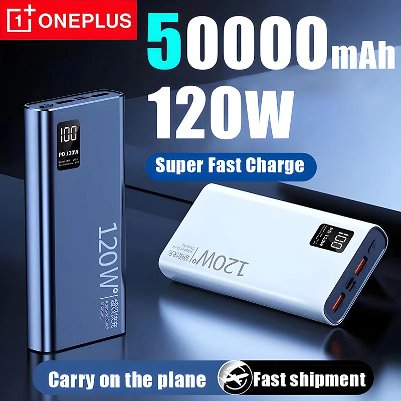 Oneplus 120W 50000mAh Power Bank High Capacity Fast Charging Powerbank Portable Battery Charger For Iphone Samsung Huawei Xiaomi