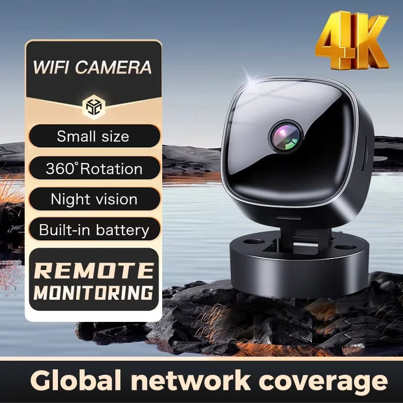 New Security Monitoring High Definition 4K 360° Rotating WiFi Mini Camera No Need for Plug in Night Vision Smart Home Monitoring