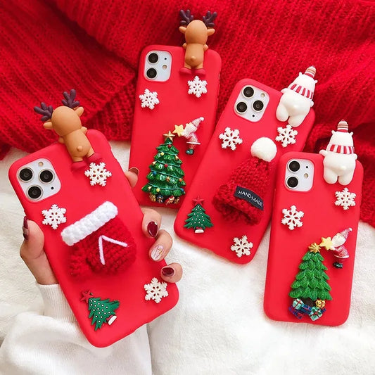 Cute 3D Fabric Christmas Gloves Hat Gift Case For Redmi Note 14 13 Pro Plus 14 13 12 11 10 9 Pro 10s 9s 11s 12s Snow Phone Cover