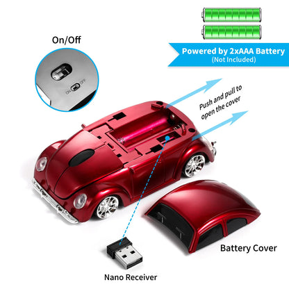 Cool Wireless Mini Classic Car-Shape Roller Mouse 2.4G Optical Ergonomic Computer Mice Game PC Laptop Universal Creative Gifts