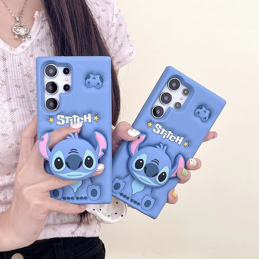For Samsung Galaxy A12 A13 A15 A24 A25 A53 A32 A30S A51 A54 S21 FE Stitch Head Grip Tok Holder Cartoon Silicon Soft Phone Case