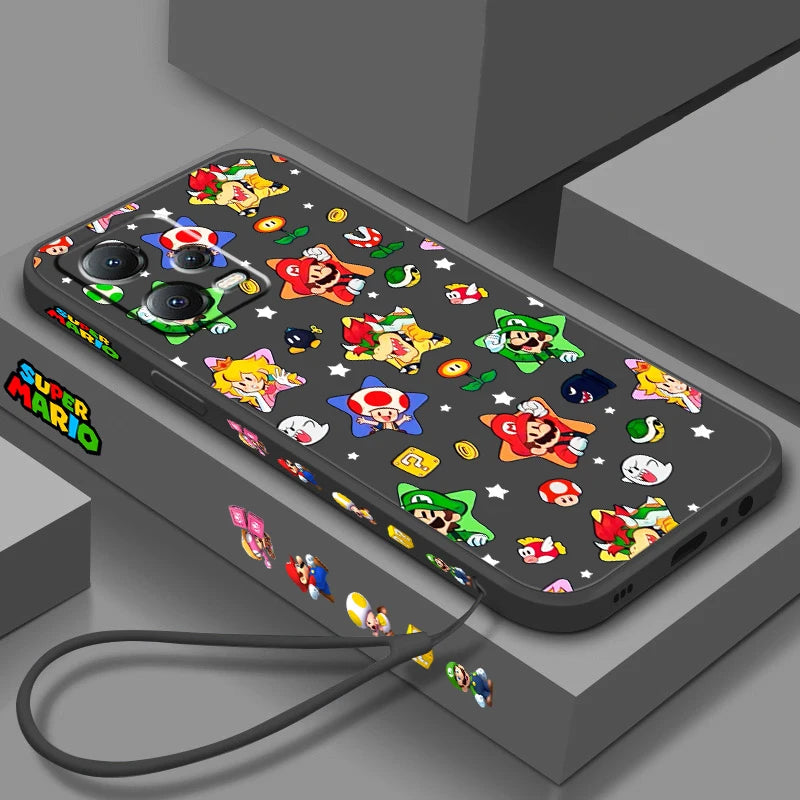 S-Super M-Marios B-Bros Cute Liquid Left Rope For Xiaomi Redmi Note 13 12 12S 12R 11 11T 11S 10 10S Pro Plus 5G TPU Phone Case