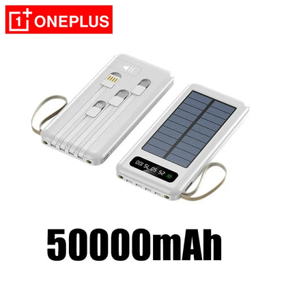 OnePlus Solar Power Bank 50000mAh Large Capacity Mobile Power Fast Charging Battery Dual USB 4 Cables For iPhone Samsung Huawei