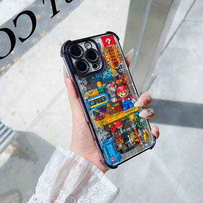 Luxury Plating Building Super Mario Clear Phone Case For Xiaomi Redmi Note 14 13 12 10 11 Pro 10S 9S Redmi 14C 13C 12C 9A 9i 9