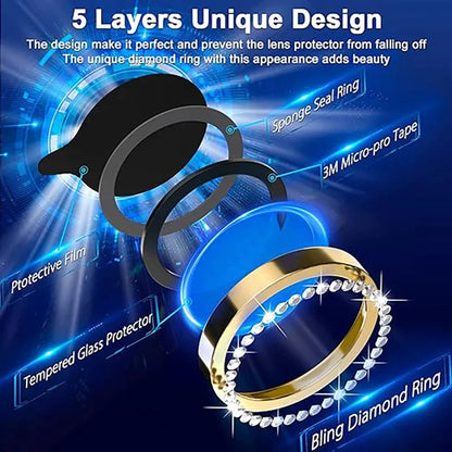 Diamond Tempered Glass Lens Full Cover Camera Lens Screen Protector For iPhone 15 14 13 12 Pro Max Cover Camera Lens Protector