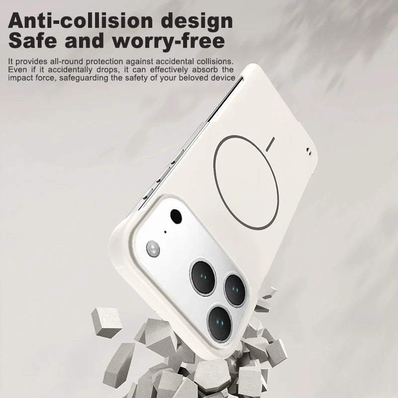 Frameless Solid Color Magnetic Case For iPhone 17 Air 16 15 14 13 12 11 Pro Max Plus 16E For Magsafe Hard PC Matte Back Cover