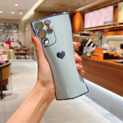Luxury Plating Case For Samsung Galaxy S24 S22 S23 S25 Ultra S23 FE A16 A53 A55 A54 A35 A15 Love Heart Side Pattern Phone Cover