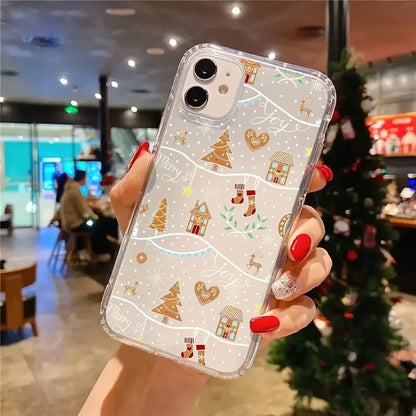 Cute Christmas Tree Gingerbread Aesthetic Transparent Phone Case for iPhone 17 16 11 XR 13 15 14 12 Pro Max XS XR 7 8 Plus Cover