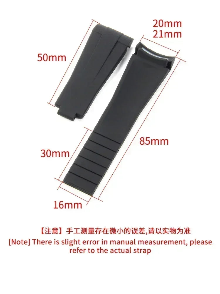 High Quality Black Green Red Blue White Colored Style Silicone Watchband Curved Interface for Rolex Datejust Submariner Strap