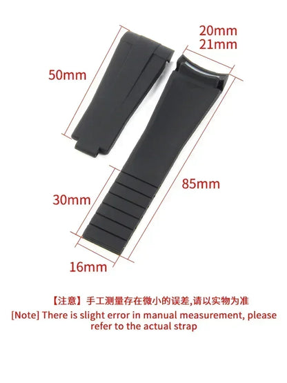 High Quality Black Green Red Blue White Colored Style Silicone Watchband Curved Interface for Rolex Datejust Submariner Strap