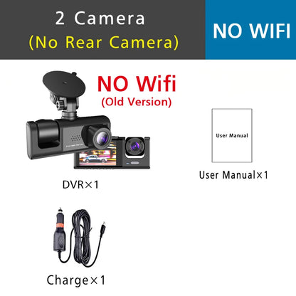 3 Cameras Car DVR Wifi 1920P Inside Vehicle Dash Cam Three Way Camera DVRs Recorder Video Registrator Mini Dashcam Camcorder