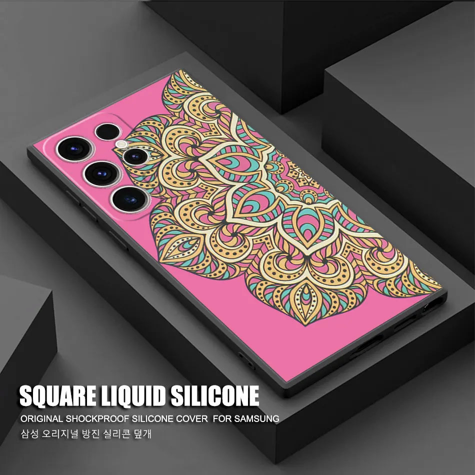 Mandala Luxury Case for Samsung Galaxy S20 S21 5G S24 Ultra S21 FE S23 Ultra S22 Plus S20 Plus S21 Plus S23 Black Soft Cover