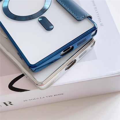 Flip Cover Plating Clear Magnetic Fold Wallte Case For Samsung S25 Ultra S24 FE S23 S22 Plus Slot Card Bag Holder Soft Cover