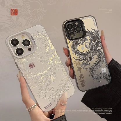 Luxury Dragon Embossed Phone Case for iPhone 15 Pro Max Plus 14 13 12 11 Pink Purple Green Black White Shockproof Phone Cover