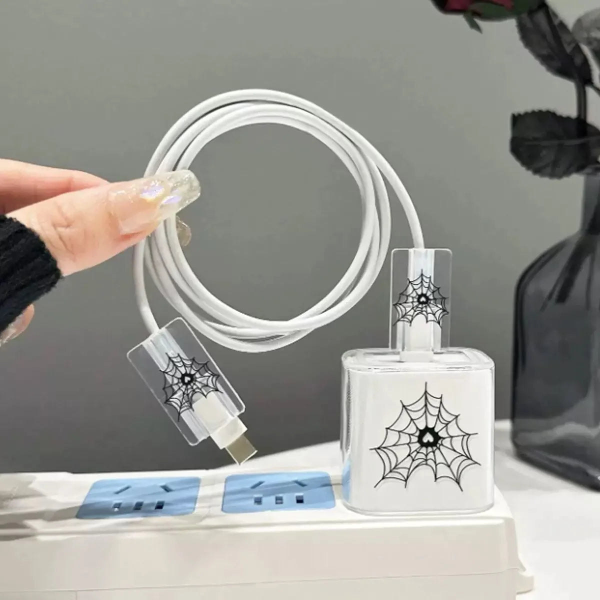 3-Piece set Charger Spider Case For Apple IPhone 18W 20W Transparent Data Wire Winder Cable Protectors Port Breakproof Protectio