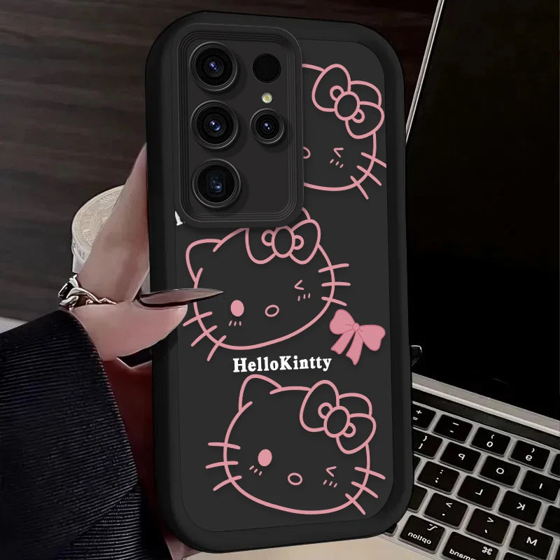 Pink Line Hello Kitty Case For Samsung Galaxy S23 S24 S25 Ultra S22 S21 Plus FE A56 A36 A26 A16 A06 A15 A25 A35 A55 5G Soft Etui