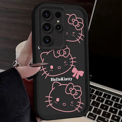 Pink Line Hello Kitty Case For Samsung Galaxy S23 S24 S25 Ultra S22 S21 Plus FE A56 A36 A26 A16 A06 A15 A25 A35 A55 5G Soft Etui