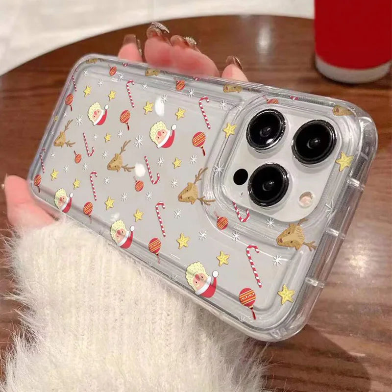 Winter Christmas Graphic Print Clear Case for iPhone 16 15 14 13 12 11 Pro Max Mini 16E XR SE2 7 8 Plus Shockproof Soft Cover