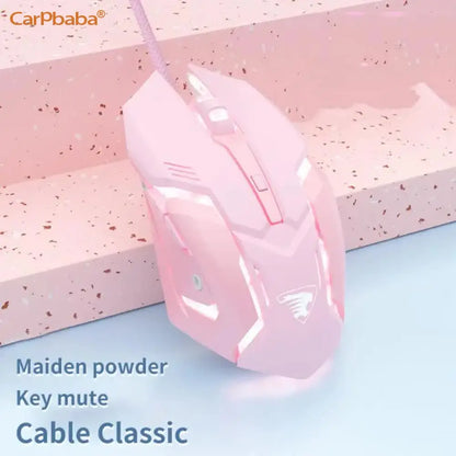 Carpbaba G3 Wired Game Mouse Mute Pink Mechanical E-sports Girl Lovely Art Portable Office Household For MacBook Laptop PC Gamer
