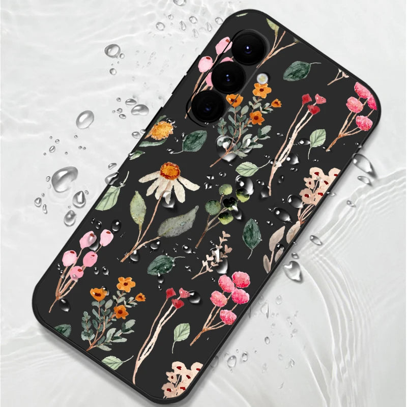 Luxury Flower Print Lanyard Case For Samsung Galaxy A55 A54 5G A35 A25 A15 A14 A34 A52 S21 FE S22 S23 S24 Ultra Silicone Cover