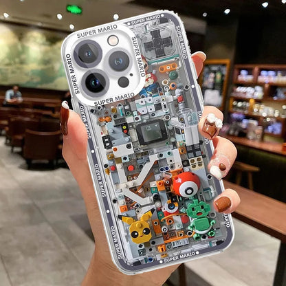 Cartoon Super Mario Bros Case For Iphone 16 15 11 14 13 12 Pro Max Mini 7 8 Plus 8X XS Cover Silicone Transparent