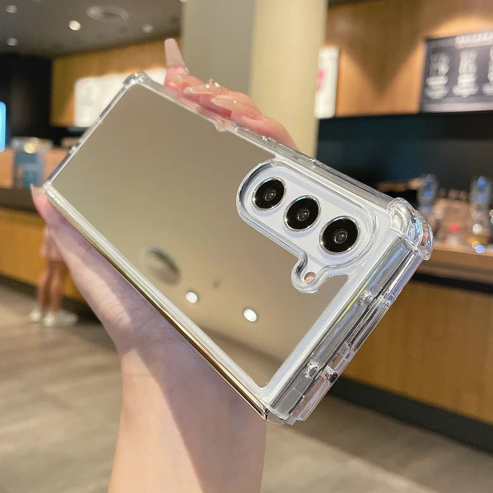 Girl Makeup Mirror Luxury Airbag Bumper Case for Samsung Galaxy Zfold6 Z Fold 6 5 4 3 Fold4 ZFold5 Plating Mirror Cover Z Fold 6