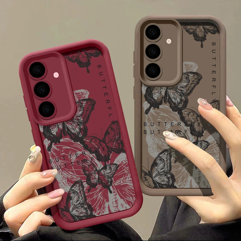 Ink Butterfly Case For Samsung Galaxy S25 Edge S25 S24 S23 S22 Ultra S21 S24 FE A14 A34 A15 A35 A53 A54 A56 5G TPU Phone Cover ﻿