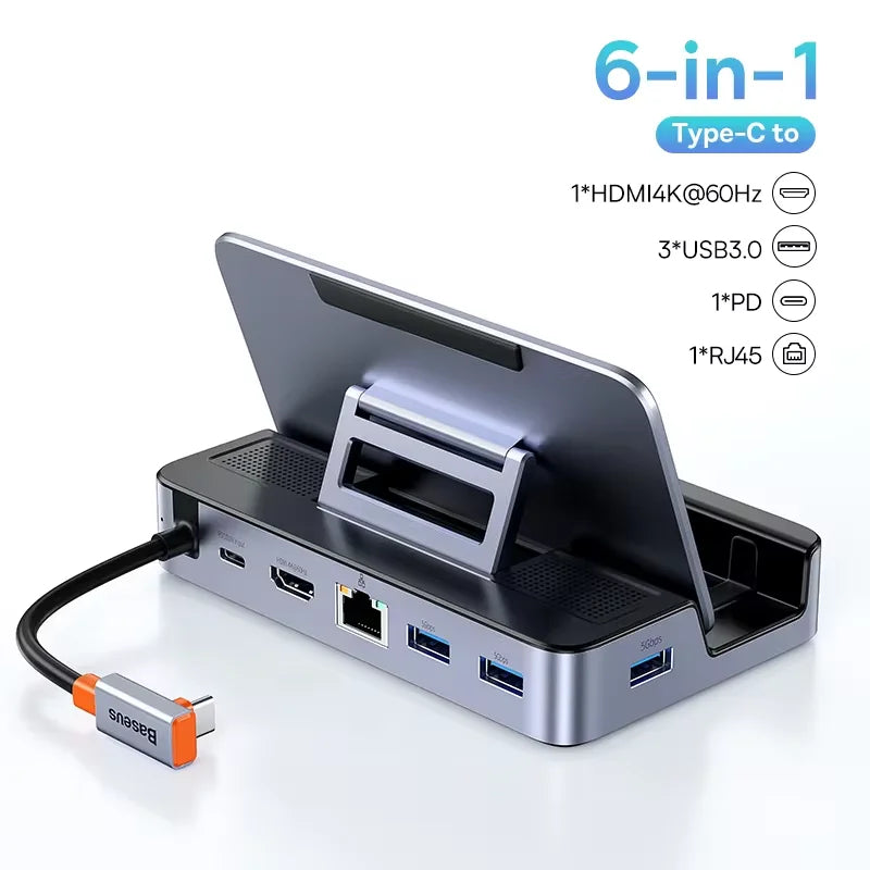 Baseus USB C Docking Station for Steam Deck Nintend Switch Type C to HDMI-compatible 4K@60Hz RJ45 PD 100W Type C USB 3.0 Hub