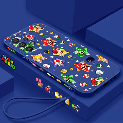 S-Super M-Marios B-Bros Cute Liquid Left Rope For Samsung A53 A52 A55 A32 A51 A71 A21S A13 A73 A55 A72 A23 A35 A05 5G Cover