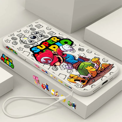 S-Super M-Marios B-Bros Liquid Left Rope For Xiaomi Mi Poco X6 X5 X4 X3 M6 M5 M5S M4 M3 F5 F4 F3 Pro 5G Cover Phone Case