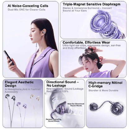 NEW Clip-on Type C&3.5mm Wired Headphones HIFI Sound Sports Earbuds Handfree Gaming Headsets With HD Mic Earphones For Samsung
