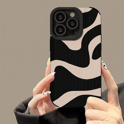Fashion Zebra Stripe Black White Cases For iPhone 11 13 12 14 15 16 Pro Max Plus Phone Cases Shockproof Silicone Soft Back Cover